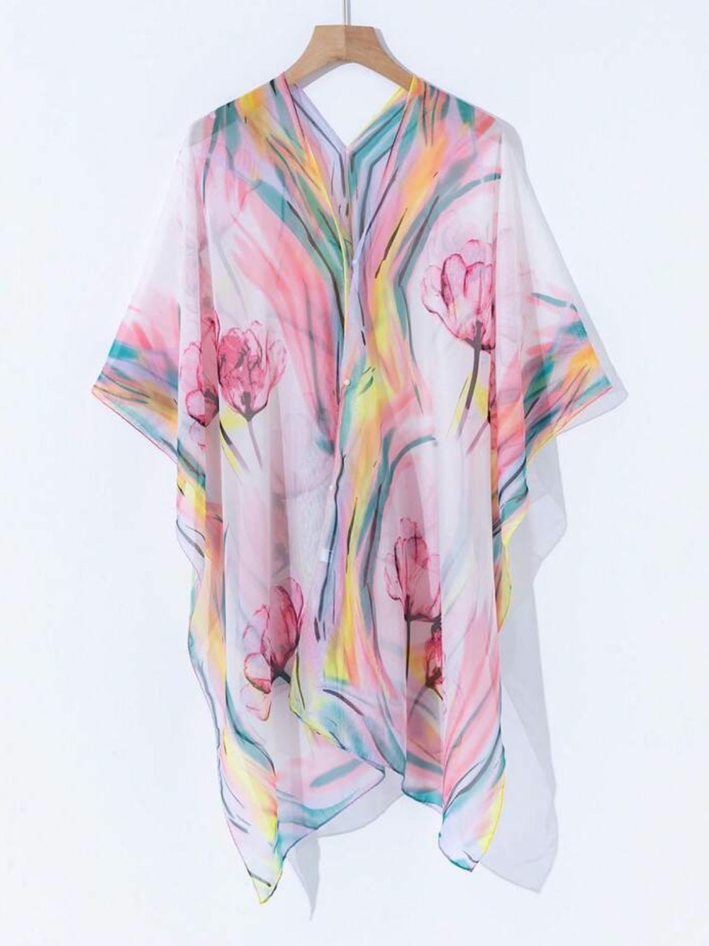 Rainbow Pastel Watercolor Chiffon Convertible Scarf Wrap Kimono OS